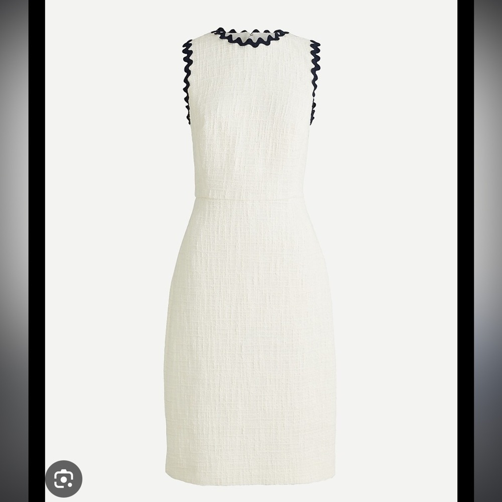 NWT JCrew J Crew Tweed Scallopped Sleeveless Dress 6T Tall White Navy Rick Rack